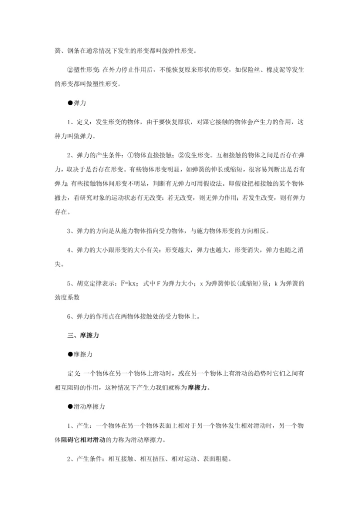 高中物理必修一知识复习提纲：第三章-相互作用(人教版).docx