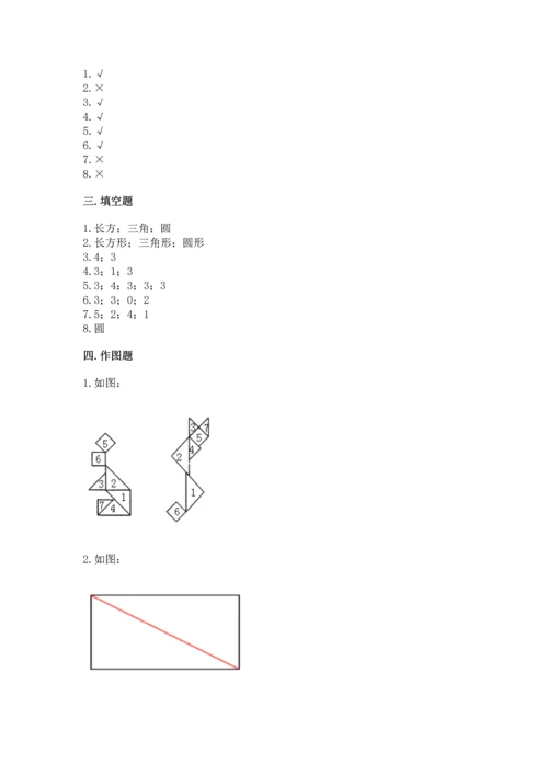 苏教版一年级下册数学第二单元 认识图形（二） 测试卷（中心小学）.docx
