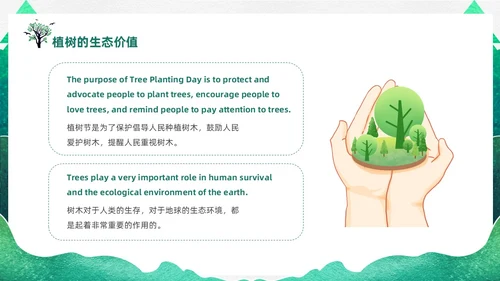 绿色渐变鎏金剪影312植树节英文介绍课件PPT