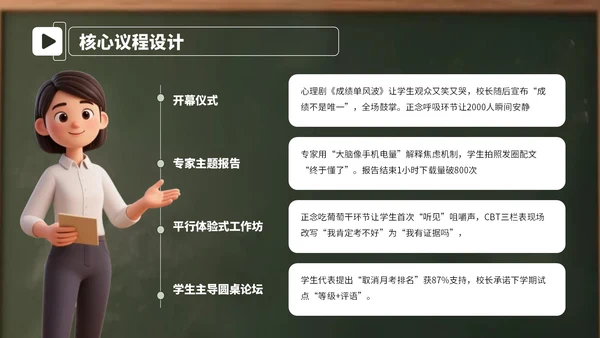 绿色卡通学生心理辅导教育会PPT