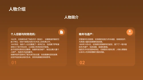橙色复古风伦勃朗·哈尔曼松·凡·莱因——荷兰最伟大的画家PPT模板