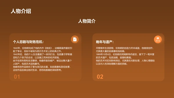 橙色复古风伦勃朗·哈尔曼松·凡·莱因——荷兰最伟大的画家PPT模板