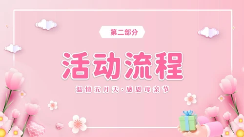 粉色温馨3D温情五月天感恩母亲节幼儿园母亲节活动策划PPT