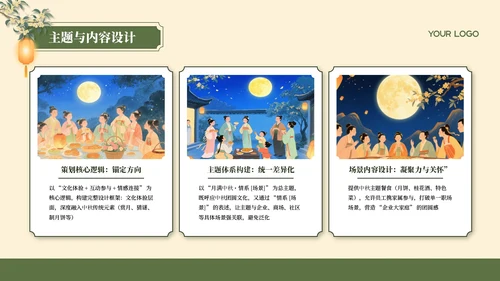 黄绿色国风插画中秋节活动策划PPT模板