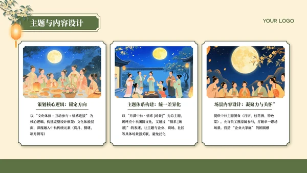 黄绿色国风插画中秋节活动策划PPT模板