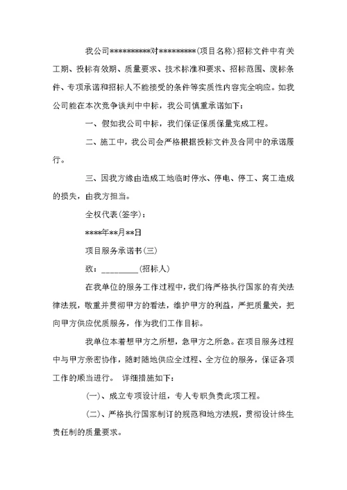 项目投标服务承诺书范本