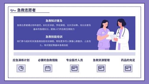 紫色插画风世界急救日主题活动PPT模版