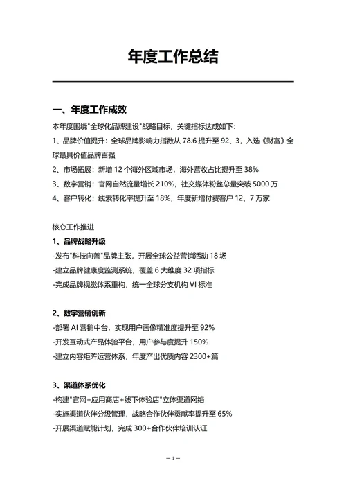 集团企业市场营销部门年度工作总结