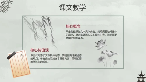 古风手绘水墨中国风语文教学说课PPT模板