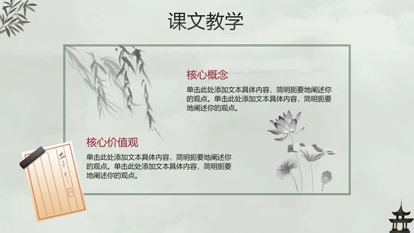 古风手绘水墨中国风语文教学说课PPT模板