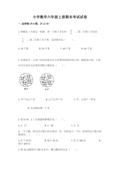 小学数学六年级上册期末考试试卷及参考答案【完整版】.docx