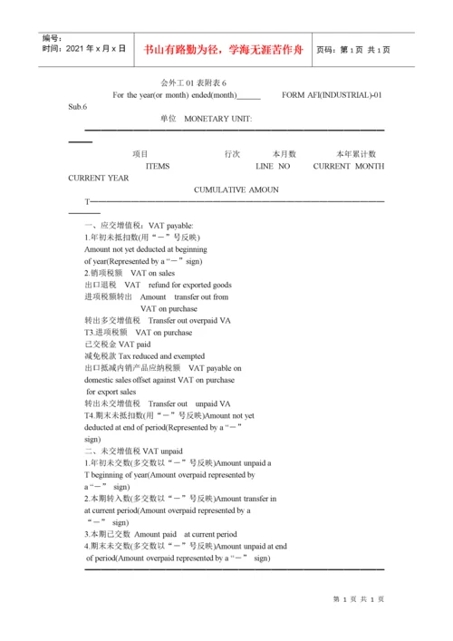 外商投资企业会计报表项目中英文对照表 123.docx