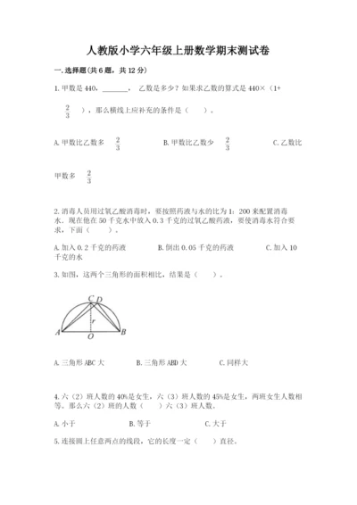 人教版小学六年级上册数学期末测试卷审定版.docx