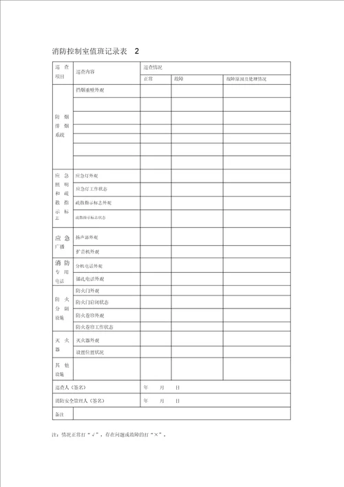 消防控制室值班记录表