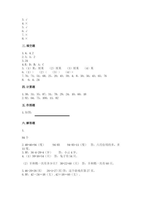 人教版二年级上册数学期中考试试卷（全优）.docx