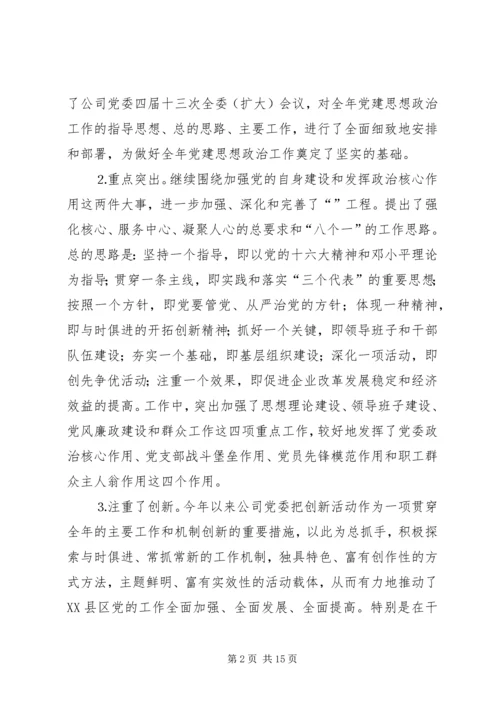推集团公司党建思想政治工作情况汇报.docx