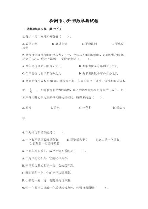 株洲市小升初数学测试卷a4版.docx