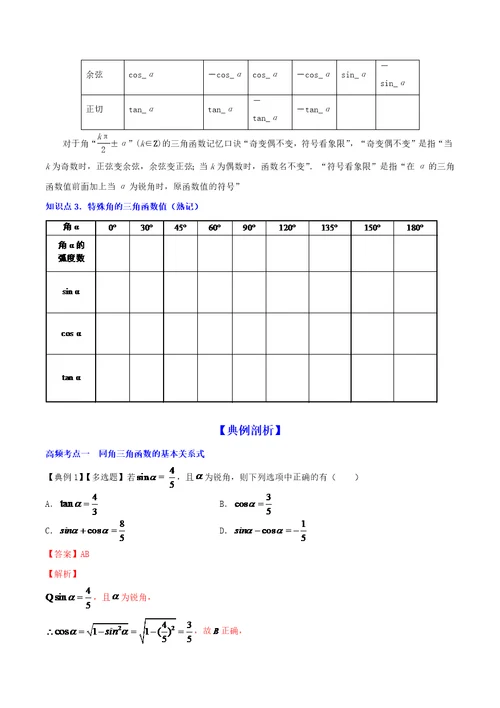 2020-2021学年高三数学一轮复习知识点讲解5-2 同角三角函数的基本关系与诱导公式