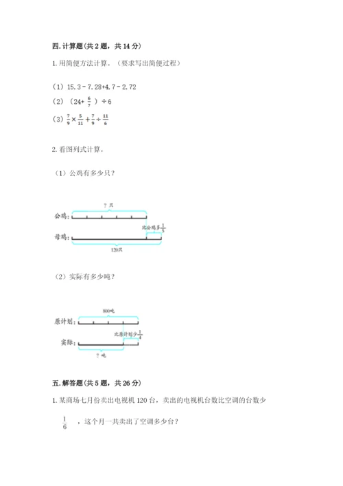 冀教版五年级下册数学第六单元 分数除法 测试卷及参考答案（最新）.docx