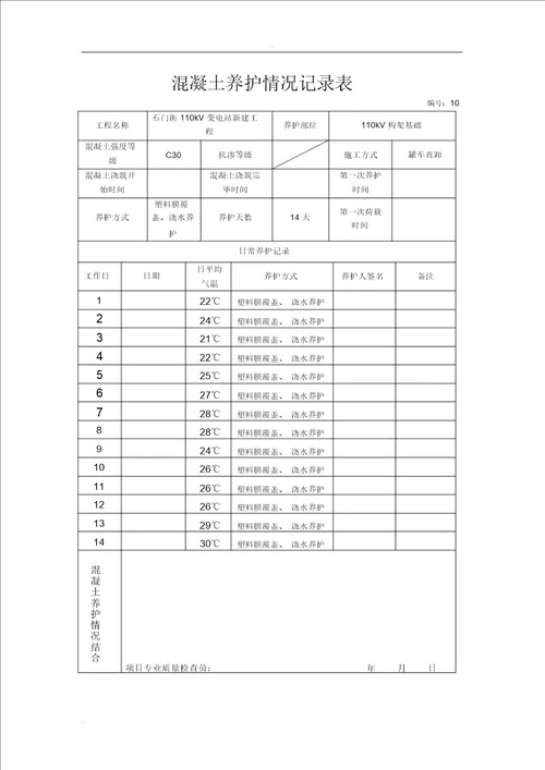 混凝土养护记录2