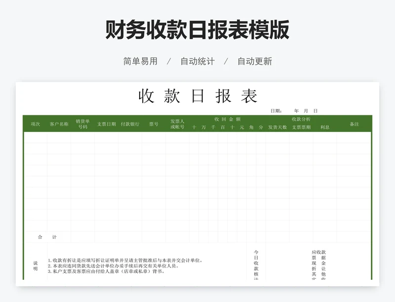 财务收款日报表模版