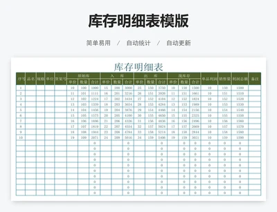 库存明细表模版
