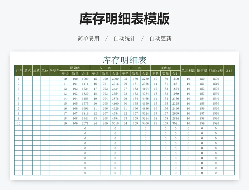 库存明细表模版