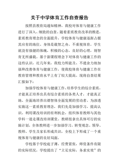 关于中学体育工作自查报告