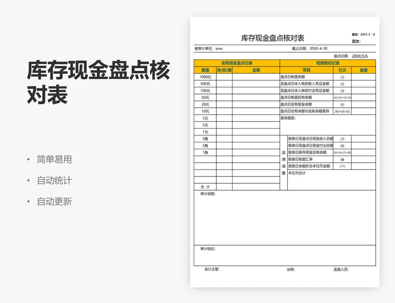 库存现金盘点核对表