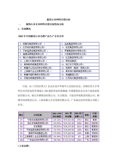 服装行业网络营销分析与定位