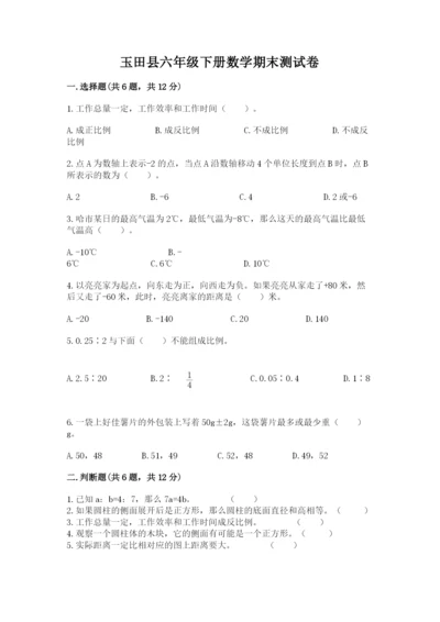 玉田县六年级下册数学期末测试卷a4版.docx