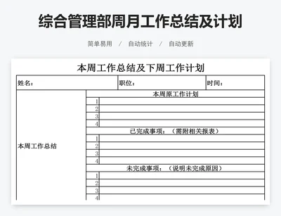 综合管理部周月工作总结及计划