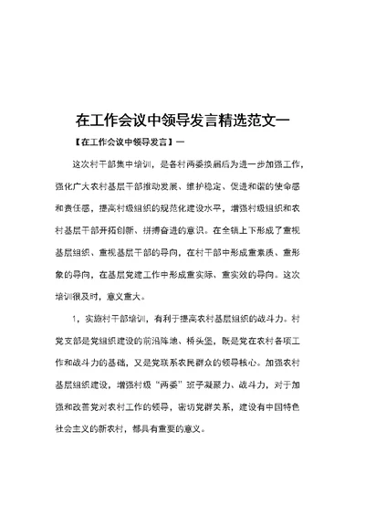 在工作会议中领导发言精选范文一