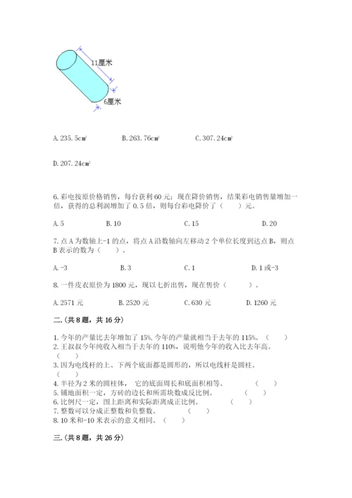 人教版小升初数学模拟试卷带答案（培优a卷）.docx