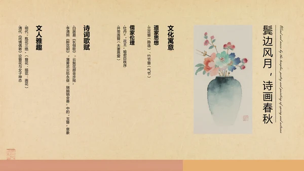 黄色中式复古风格传统文化簪花PPT模板