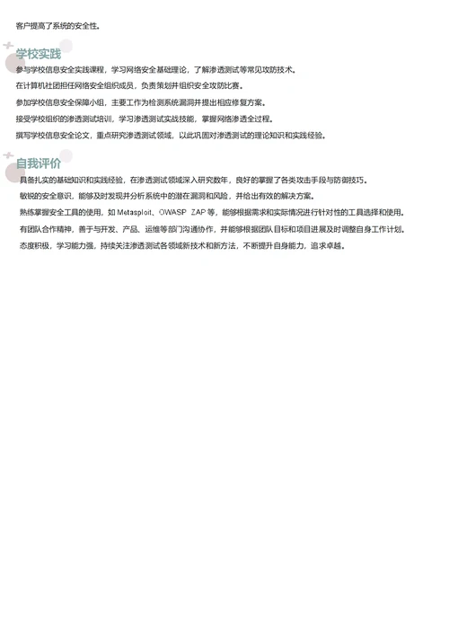 渗透测试工程师简历模板
