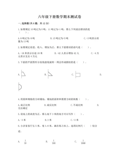 六年级下册数学期末测试卷及完整答案一套.docx