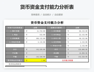 货币资金支付能力分析表