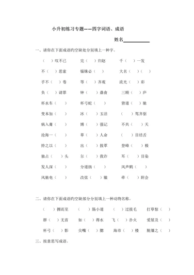 2023年复习小升初成语四字词语练习.docx