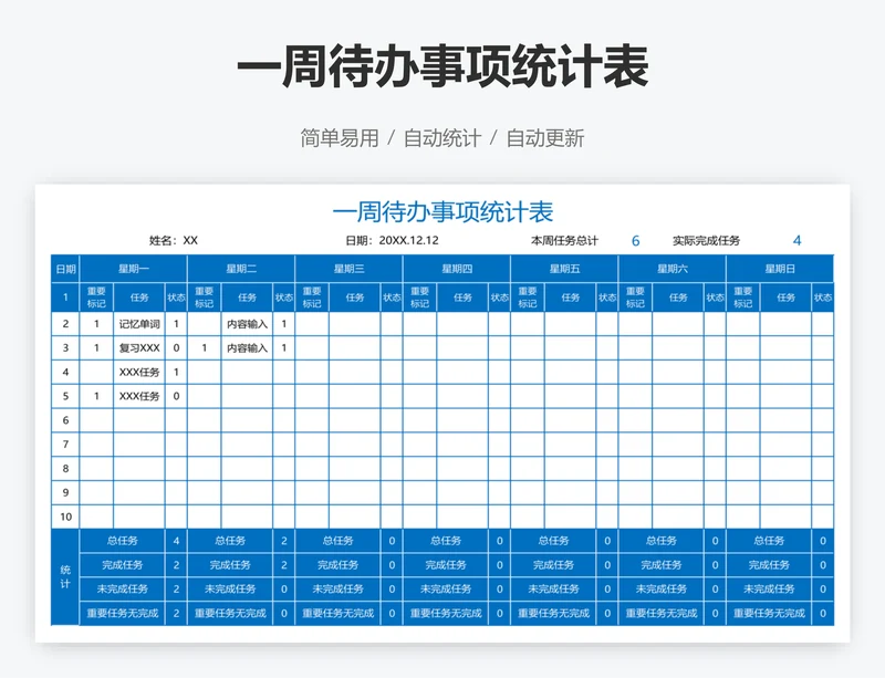 一周待办事项统计表