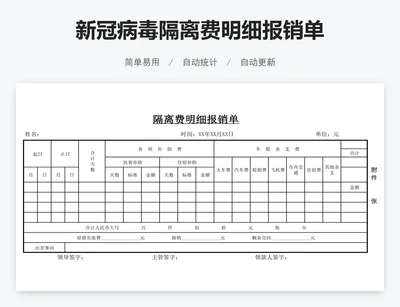 新冠病毒隔离费明细报销单