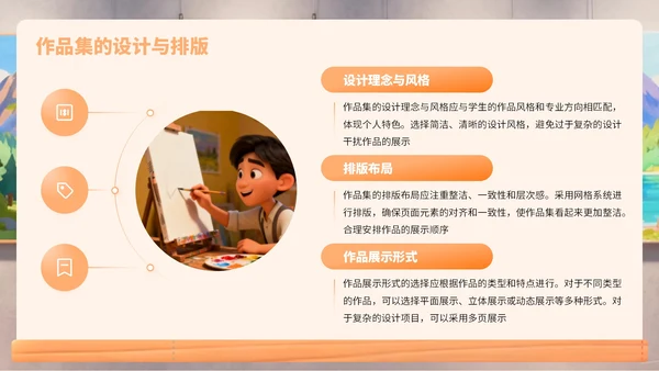 橙黄色卡通风艺术作品集PPT