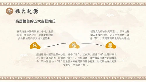 中国风山水背景复古配色百家姓科普PPT课件中国传统文化