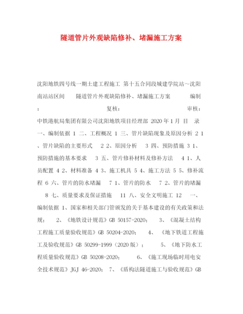 精编之隧道管片外观缺陷修补堵漏施工方案.docx