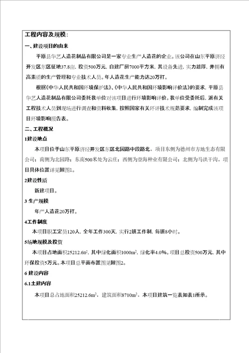 能源行业设项目环境影响报告表试行产万打人造花项目