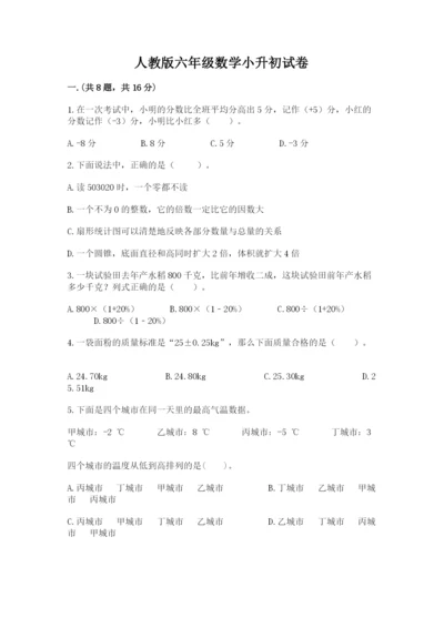 人教版六年级数学小升初试卷含答案【考试直接用】.docx