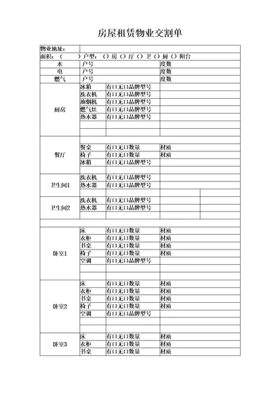 房屋租赁物业交割单