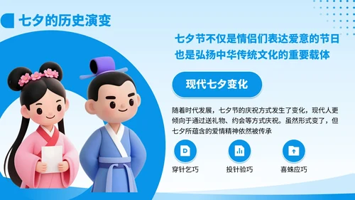 蓝色3D风七夕教育培训模板