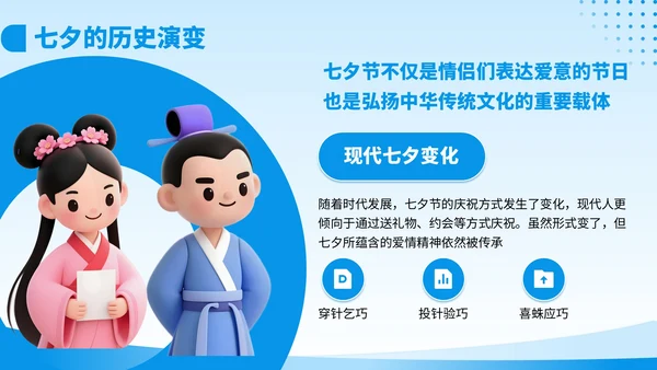 蓝色3D风七夕教育培训模板