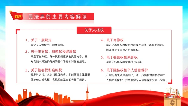 红色蓝色大气简约红绸剪影民法典案例民法典解读动态PPT案例分析